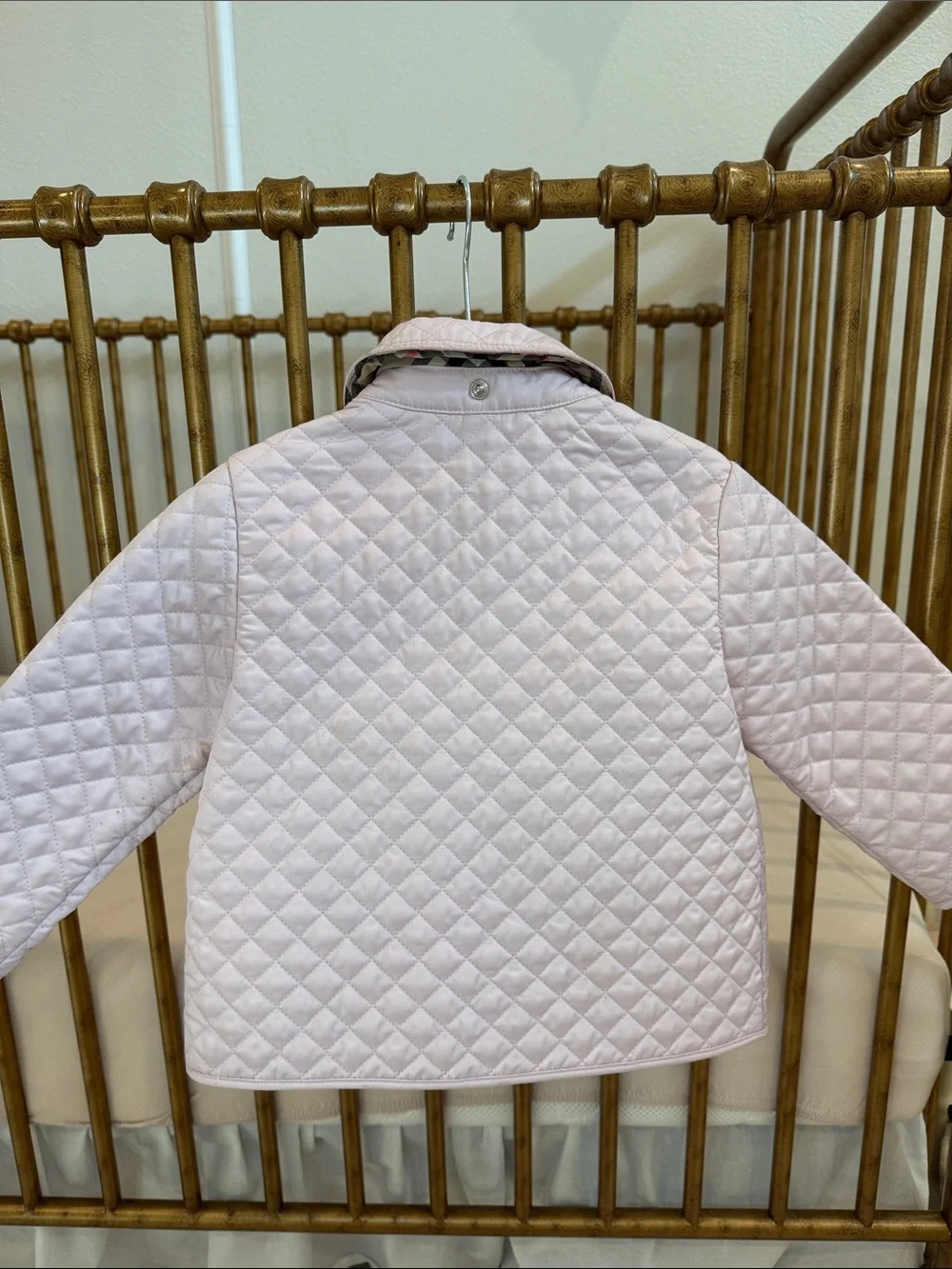 Burberry Light Pink Quilted Kids Coat with Patch Pockets